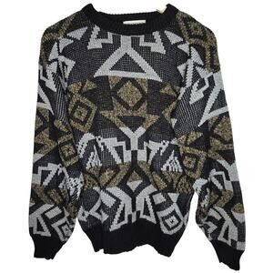 Checkpoint Vintage 90s Mens Geometric Cosby Eclectic Grandpa Sweater S Grunge